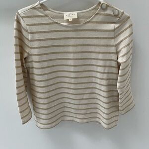 Sezane Cream and Gold Striped Long-Sleeve Tee